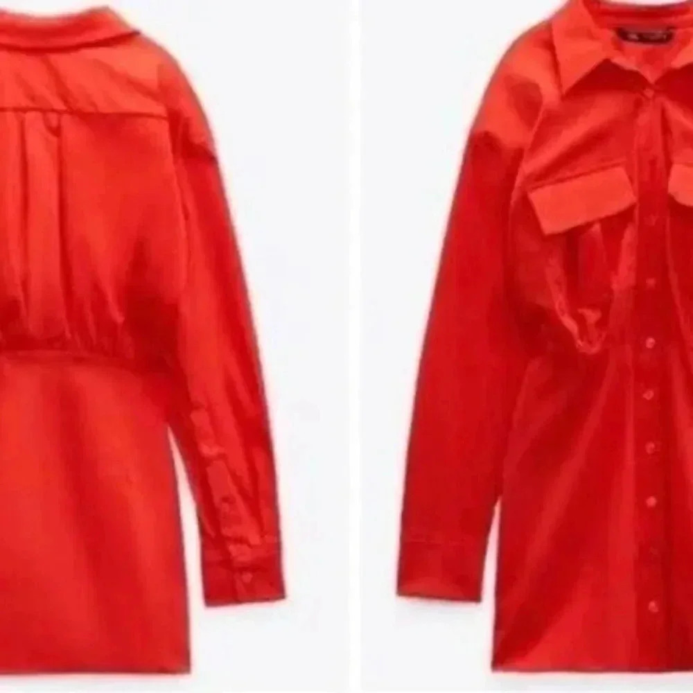 NWT ZARA SS21 POPLIN SHIRT DRESS RED 7385/331 - Picture 3 of 8